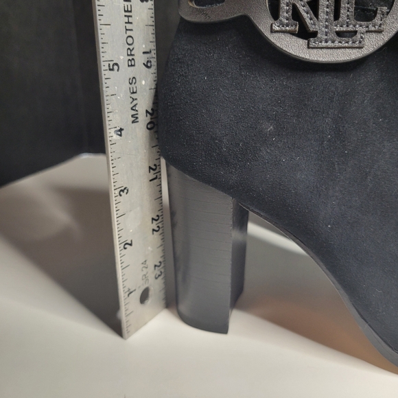RLL Ralph Lauren Women 6 Boots Abigael Black Suede Zip Calf High Block Heel Edgy - Picture 11 of 15